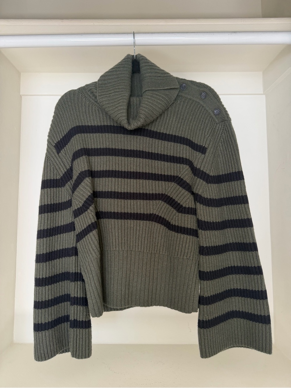 Jonathan Simkhai Olive Green & black  Striped Turtleneck Sweater